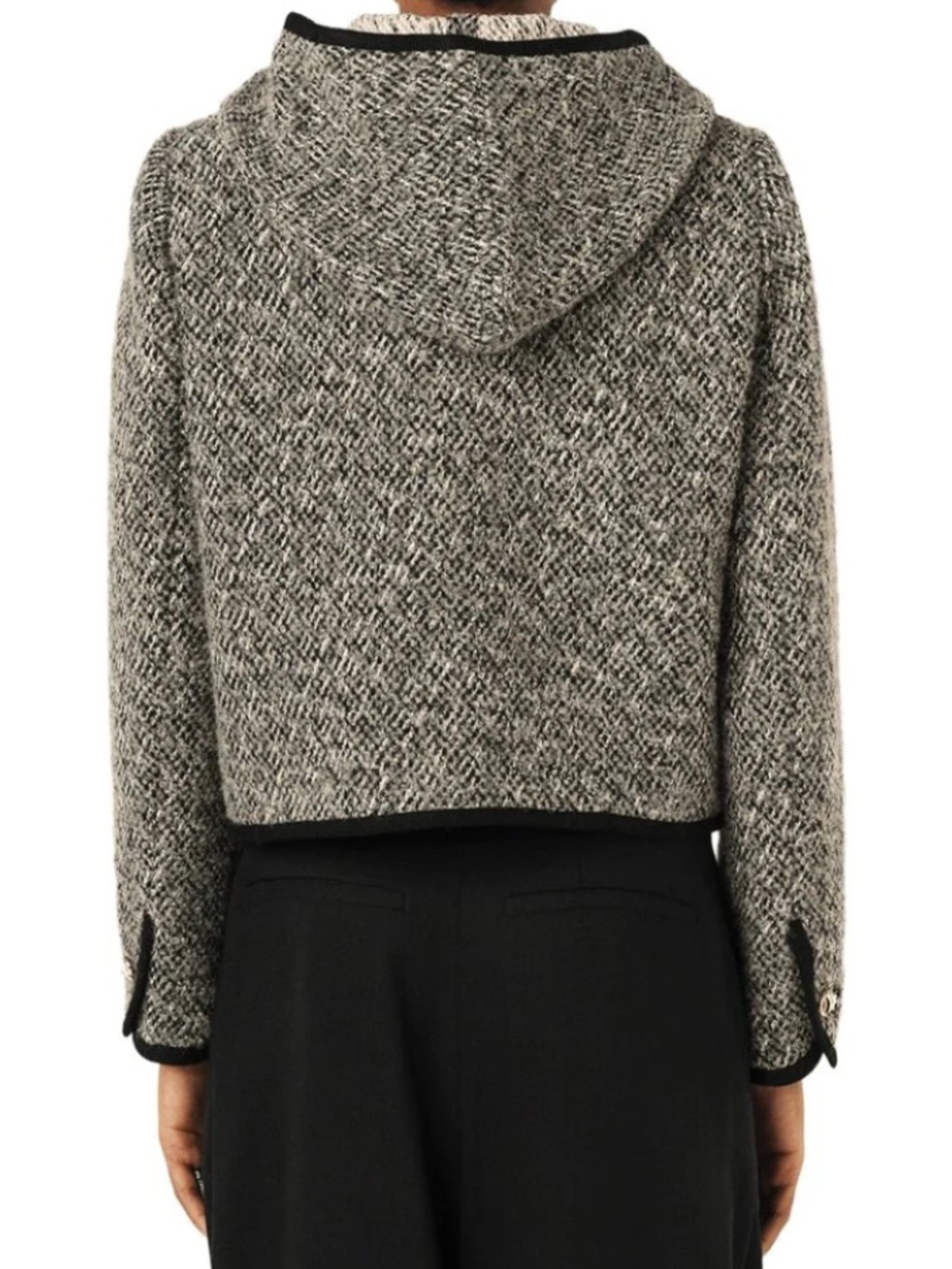 ba&sh Loctave Tweed Cotton Wool Button Trim Hood Jacket Coat Gris Black White - Picture 3 of 11